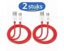 WAEYZ 2 Stuks USB C Kabel 1 Meter - USB A naar USB C 5A Snellader oplaadkabel - Rood Snoer Voor o.a. Telefoon - Tablet - Laptop