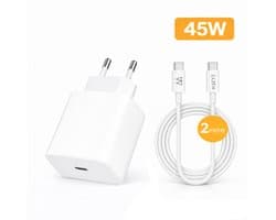 WAEYZ 45W USB C Oplader inclusief 2 meter 60w USB C naar USB C kabel Universeel Adapter Super Fast Charge Set 2 meter kabel 45W Lader Fast Charger / Chargeur Rapide SET