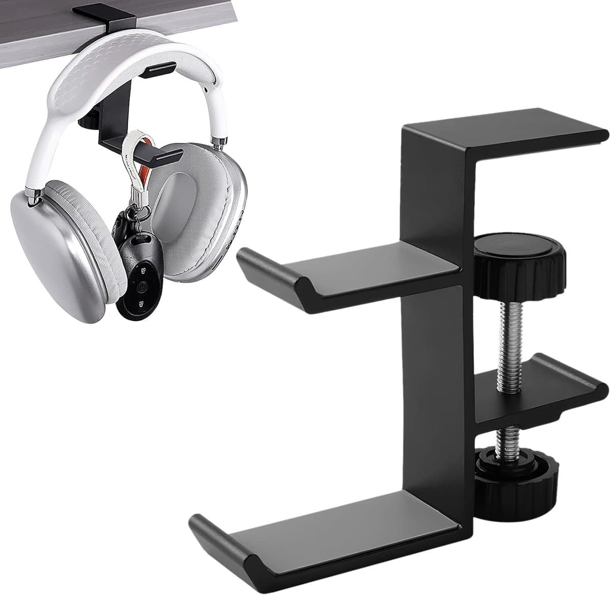 Dubbele Laag Hoofdtelefoonhouder - Universele Aluminium Legering - Gaming Hoofdtelefoonstandaard Onder Bureau - Hangende Haak - Zwart - 2 — afbeelding 1