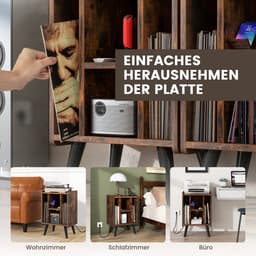 COSTWAY Draaitafel standaard met laadstation, vinylplaten, draaitafel tafel met 4 open planken, vinylplaatstandaard vintage, bijzettafel voor woonkamer kantoor, 43 x 34,5 x 67,5 cm (vintage) — thumbnail 3