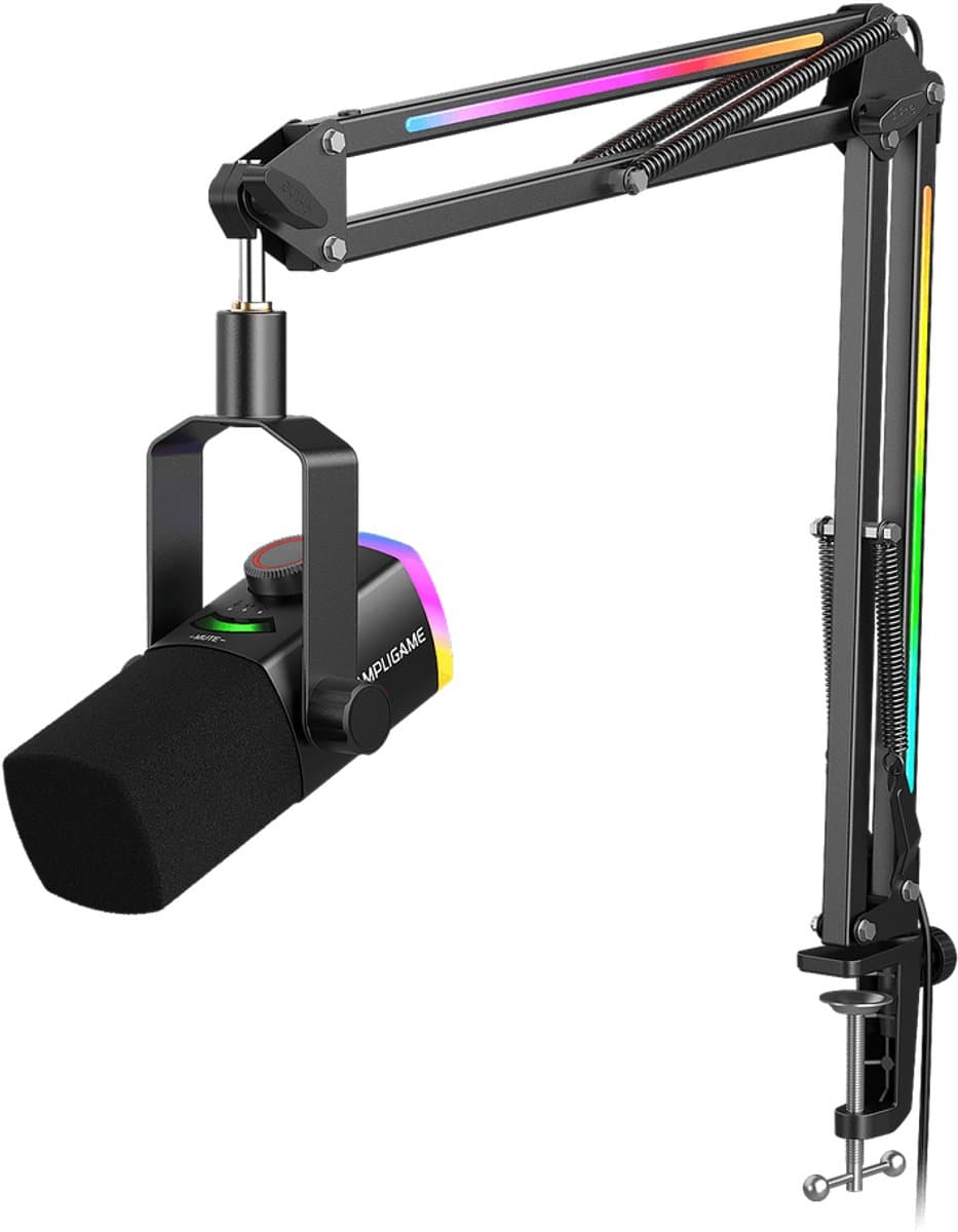 FIFINE - AM8 PRO T - USB / XLR Studio microfoon - PC-Gaming Met Flexibele RGB Arm ( 66cm! ) - Geschikt voor PC/PS4/PS5 - RGB - Podcast - Gaming - Streaming - Zwart — afbeelding 1