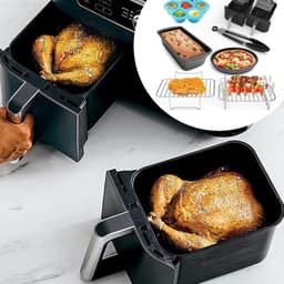6-delige accessoires voor luchtfriteuse, Gescht voor Ninja Foodi AF300EU, AF400EU, Tower T17088, dubbele luchtfriteuse, 7,6 l / 9,5 l, keukengerei, set met pizza-tablet, metalen broodtrommel — thumbnail 5