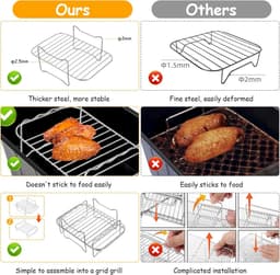 2 stuks grillrooster voor heteluchtfriteuse accessoires Stapelbaar, #304 roestvrij staal Airfryer grillrooster heteluchtfriteuse rooster, Airfryer accessoires voor Dual Zone 7,6L–10,4L, voor Ninja — thumbnail 6