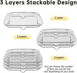 3 laags frituurpan - BBQ rek - Steak Koelrek - Stapelbaar droogrek - Ovenrooster - Geschikt voor ovens en airfryers voor het drogen, grillen en frituren van voedsel (19*13,5 cm - Zilver) — thumbnail 5