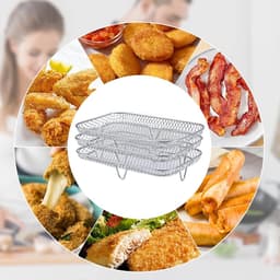 3 laags frituurpan - BBQ rek - Steak Koelrek - Stapelbaar droogrek - Ovenrooster - Geschikt voor ovens en airfryers voor het drogen, grillen en frituren van voedsel (19*13,5 cm - Zilver) — thumbnail 6