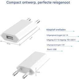 GELLDG 5W USB-stroomadapter - 3-pack - USB-stekker - Stroomadapter - 5V 1A AC-adapterlader - Geschikt voor iPhone XS, X, 8, 7, 6, 5, mobiele telefoons, Android-telefoons, smartwatches, Xiaomi-telefoons, hoofdtelefoons en smartwatches — thumbnail 7