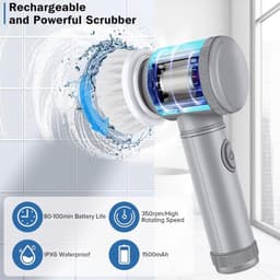 Witte multifunctionele, draadloze elektrische reinigingsborstel voor in de hand, afwasborstel voor in de keuken, elektrische reiniger voor tegels in de badkamer. — thumbnail 2