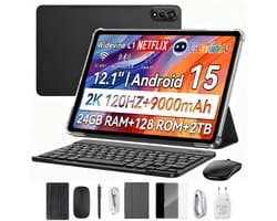 Blackview MEGA 2 Tablet Sets - 4G LTE+WiFi - 12 Inch - 24GB RAM - 128GB - Met Toetsenbord(QWERTY), Beschermhoes, Muis, Stylus - Android 15 - Widevine L1 - 9000mAh - Grijs