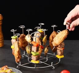 Accessoires voor kleine airfryer van roestvrij staal 304: rechtopstaand grillrek, lage grillspiesen, afneembare barbecuespiesen/klemmetjes voor magnetron/oven. — thumbnail 2