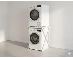 Wasmachine Kast - Wasmachine Verhoger- Metaal - Wit - Universeel Wasmachine en Droger Kast - Wasmachine Ombouw - Wasmachinerek - Wasmachine Sokkel- Robuust - Stabiel - Stevig - Anti Vibratie