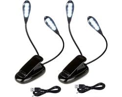 Oplaadbare Leeslamp 2 Hoofden met Klem - Flexibel 360a Warm Wit Licht