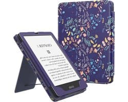 Hoes voor 6,8 inch e-booklezers - Bloemen op blauwe achtergrond - Beschermhoes met auto-wake/sleep - Touchscreen e-reader accessoire