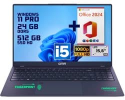 GMR | Elegante 15.6-inch Laptop voor Professionals | Intel i5 Processor - 24GB DDR5 RAM - 512GB M.2 SSD | Perfect voor Office & Zakelijk Gebruik (Windows 11 Pro + Office 2024)