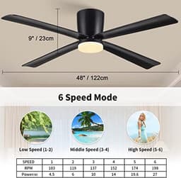 Plafondventilator met Licht en Afstandsbediening - 122cm Stille 4 Blade Ventilator voor Slaapkamer en Woonkamer — thumbnail 1