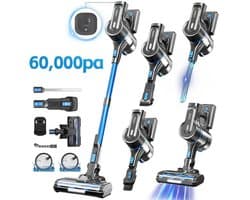 Grenintol 6-in-1 Steelstofzuiger Draadloos – Steelstofzuiger – 60.000 Pa – 2500 mAh Accu – Draadloze Stofzuiger - Accu tot 60 Minuten – Stofzuiger zonder Zak 1,2 L Stofbak – Stofzuiger Draadloos met LED Licht – Voor Tapijten en Harde Vloer – Blauw