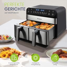 Zimoros Dubbele Airfryer - 2 Manden - 10 L inhoud - Twee kookzones - Kijkvenster - Zwart - Heteluchtfriteuse - HeteLucht Oven — thumbnail 5
