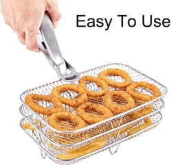 Rechthoekige airfryer-accessoires, barbecue-rek, drielaags stapelbare gaas ovenaccessoires, 304 roestvrijstalen afdruiprek — thumbnail 4