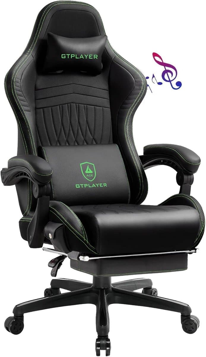 GTPLAYER - Gamingstoel - Met Voetensteun en Luidspreker - Zwart Groen — afbeelding 1