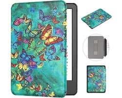 Hoesje voor 6.8" Kindle Paperwhite - Kunstlederen Bescherming met Automatisch Wekken en Slaapfunctie - Green Butterflies