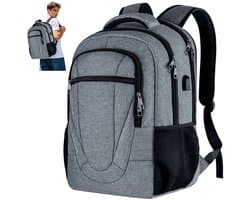 OKWISH Laptoptassen Laptop Backpack Heren - 17 Inch Laptop Rugzak Grijs Met Ergonomisch En Ademend Design - Business Laptop Rugzak Met Verborgen Anti-Diefstal Zak - Polyester - Grijs