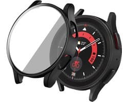 Screen protector - Geschikt voor Samsung Galaxy Watch 4 - 44 mm - Full Cover Hard Case / Beschermend Hoesje - Zwart