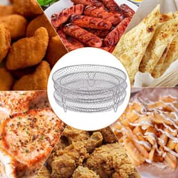 3 stuks ronde Airfryer Mand van roestvrij staal - Antiaanbaklaag voor eenvoudig schoonmaken - Rond grillrooster - Bakplaat - 20,5 * 20,5 * 8,5 cm - Geschikt voor Airfryers en ovens van 4,2-5,8 liter-zilver — thumbnail 3