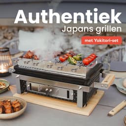 KitchenBrothers Kamado Hibachi Grill - Met Grillrek en Stokjes - Houtskool Barbecue - PFAS-vrij - Shichirin Tafelgrill - Rechthoekige BBQ - Keramische Barbecue - Zwart — thumbnail 2