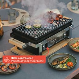 KitchenBrothers Kamado Hibachi Grill - Met Grillrek en Stokjes - Houtskool Barbecue - PFAS-vrij - Shichirin Tafelgrill - Rechthoekige BBQ - Keramische Barbecue - Zwart — thumbnail 5
