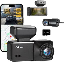 Dashcam - Incl. GPS functie - Voor en achter camera - met 64GB SD - 4K Full HD - Dashcam voor Auto - Zwart - Faas — thumbnail 1