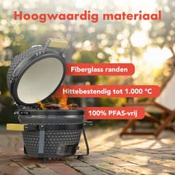 KitchenBrothers Kamado BBQ - 13 Inch Houtskool Barbecue - 27⌀ cm - PFAS-vrij - Deluxe Set - Egg BBQ met Accessoires inclusief Hoes - Grijs — thumbnail 3
