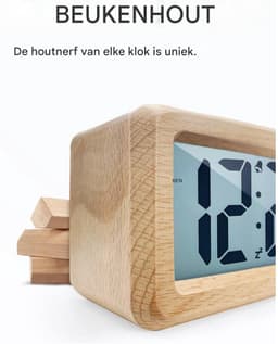 GELLDG Digitale wekker - Houten - Met sensormodule - Groot display desktopklok - Datum- en temperatuurweergave - Nachtlampje - Digitale klok met snoozemodule - Batterijen niet inbegrepen — thumbnail 2
