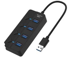 4-poorts USB 3.0-uitbreidingshub, USB 3.0 high-speed datacenter, met onafhankelijke LED-aan/uitschakelaar, draagbare USB-poortuitbreider, geschikt voor pc's, USB-sticks en andere apparaten.