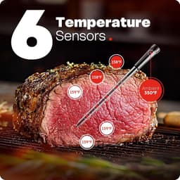 Slimme Draadloze Vleesthermometer (Zwart) - Ultradunne Sonde Met 6 Sensoren - 0.5s Instant Lezen - IP67 Waterdicht - Digitale Voedselthermometer - Geschikt Voor Barbecue - Rookoven - Oven - Airfryer - Precise Temperatuurmeting — thumbnail 4