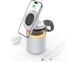 3-in-1 Bluetooth Luidspreker met Nachtlamp en Draadloze Oplader - Touch Bedlampje, Inductie Oplaadplaats en Sfeerverlichting