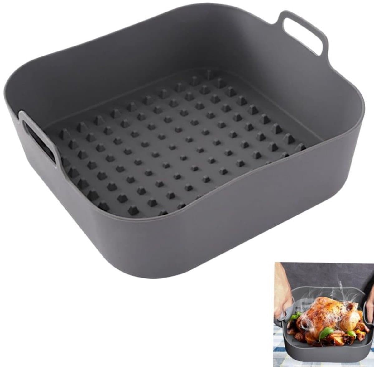 Bakplaat -airfryermat-kookgereedschap-bakplaten-Siliconen -keukenaccessoires-geschikt voor airfryers-grijs-20*20*6cm — afbeelding 1