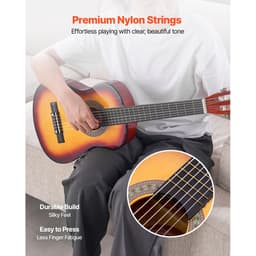 30-Inch Klassieke Gitaar Starter Kit, Houten Akoustische Gitaar voor Beginners, Inclusief Nylon Snaren, Gig Bag, Riem, Tuner, Extra Snaren, Pick en Capo, Ideaal voor Kinderen, Studenten en Beginners, Sunburst Afwerking — thumbnail 4