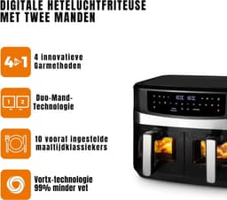 MMP® Dubbele Airfryer - Heteluchtfriteuse - Duo Airfryer - 9 L - 36x40x32cm - Zwart — thumbnail 5