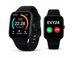 Evy24 Smartwatch - Smartwatch Dames en Heren - Stappenteller - Hartslagmeter - Slaapmonitor - Multisport - Geschikt voor Android en iOS - Zwart