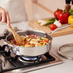 Cheffinger, Hoge Koekenpan 28cm Honingraat Coating met Lange Handgreep en Deksel, Zilver — thumbnail 4