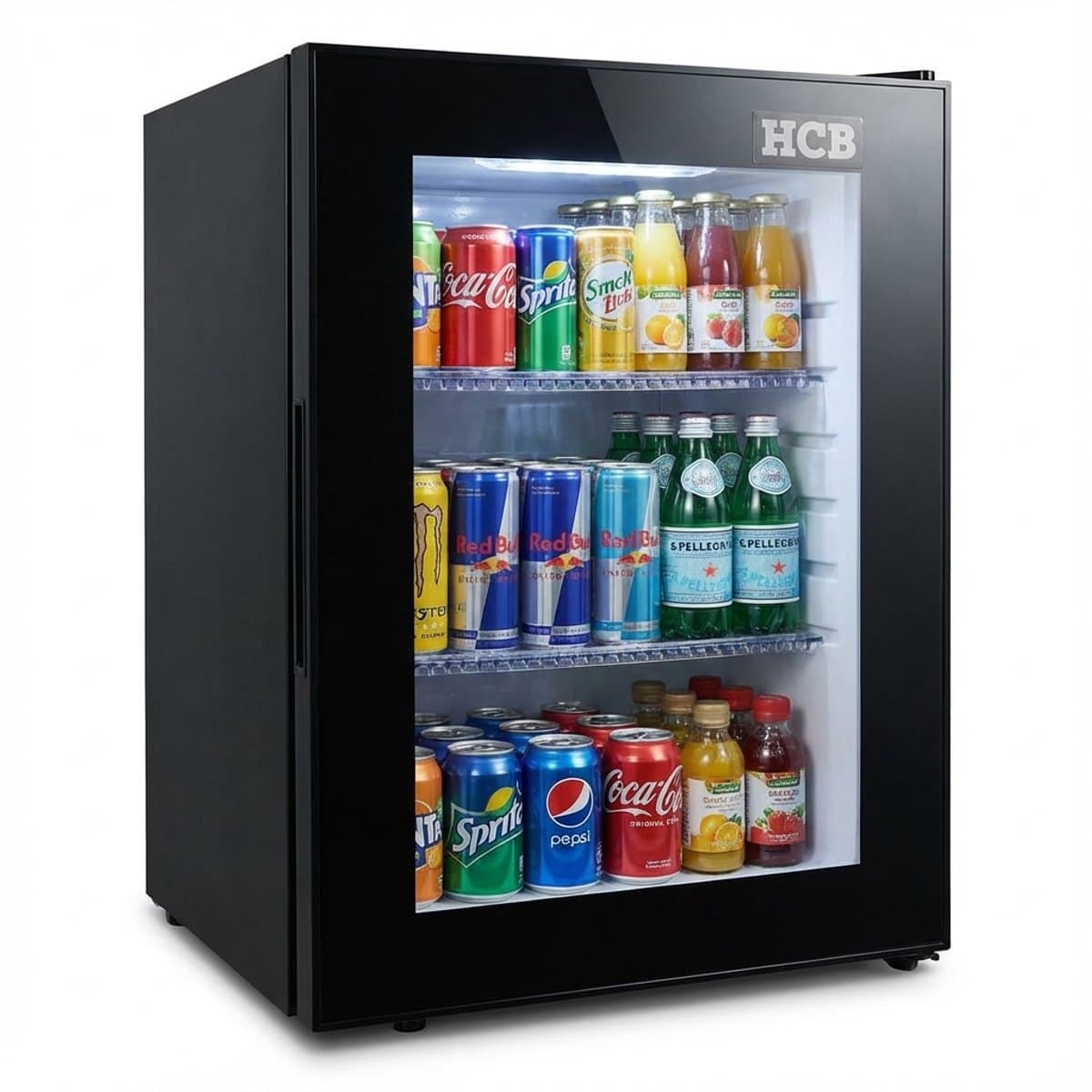 HCB® - Professionele Horeca Minibar koeling - 40L - Mini Koelkast met glazen deur - Kleine drankenkoelkast - D - Zwart - Flessenkoelkast - Bier koelkast - tafelmodel - 42.2x40x56.8 cm (DxBxH) - 13 kg - Frigo - 9968 — afbeelding 1