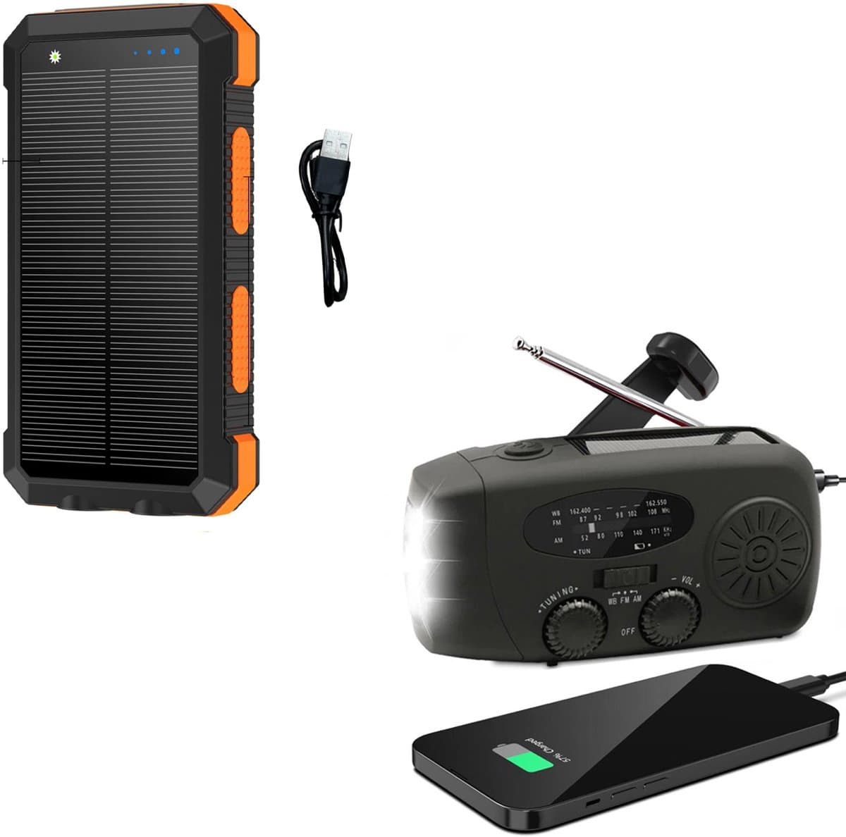 Radio Op Batterijen (Accu) Voor Rampen - Inclusief 10.000 mAh Solar Powerbank - Powerbank Zonneenergie - Radio Opwindbaar - Noodradio - Noodradio Solar Opwindbaar - Zwart — afbeelding 1