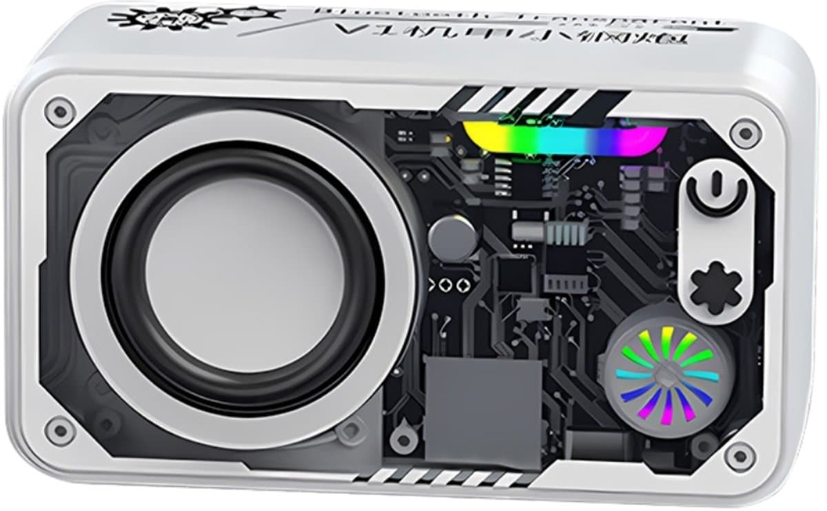 Fivesquare SteelCannon RGB Speaker – Mini Bluetooth Speaker met Transparant Industrieel Design, 5W Bass & RGB Ambient Licht Wit — afbeelding 1
