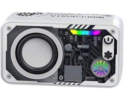 Fivesquare SteelCannon RGB Speaker – Mini Bluetooth Speaker met Transparant Industrieel Design, 5W Bass & RGB Ambient Licht Wit