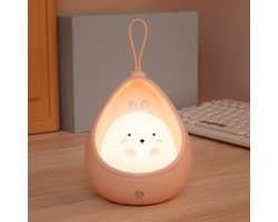 Schattig konijnennachtlampje voor kinderen, LED-bedlampje met bewegingssensor, draagbare haak, USB-oplaadbaar dierenlampje voor de kinderkamer, verjaardagscadeau (roze)