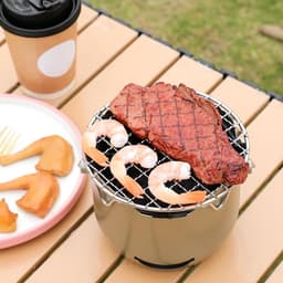 Grill - Draagbare houtskoolgrill - Mini houtskoolgrill van roestvrij staal - Kleine buitengrill - Geschikt voor kamperen, barbecueën in de achtertuin, campers en picknicks (Groen) — thumbnail 4