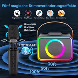 Een complete karaokeset, inclusief twee karaokemicrofoons, een draagbare karaokebox en een Bluetooth-luidsprekersysteem, perfect voor familiebijeenkomsten, kerkfeesten, picknicks en buitenactiviteiten. — thumbnail 3