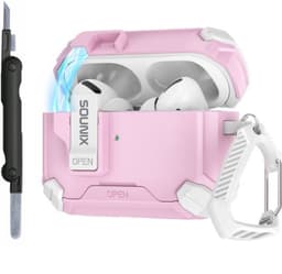 Sounix Hoesje geschikt voor Airpods Pro 1 / 2 - Met schoonmaak borstel - Airpods Pro Hoesje - Armor Case met Lock - Wit /Rose — thumbnail 1