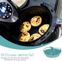 Siliconen bakvorm voor airfryer - Siliconen bakmat - Siliconen bakplaat - Siliconen voering voor airfryer - Multifunctionele siliconen bakmat - 20 x 4,5 cm - Hittebestendig - Met handvat - Geschikt voor airfryers, vlees, groenten en desserts - Blauw — thumbnail 7