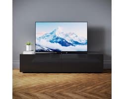 Moderne TV-kast 140 cm hoogglans zwart - tv-rek met 2 laden en 2 deuren zonder grepen - geschikt voor tv's tot 65 inch