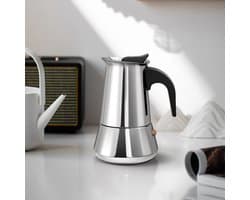Italiaanse espressomachine, 100 ml, capaciteit voor 2 kopjes, koffiezetapparaat, koffiekan, koffiezetkan, roestvrij staal, geschikt voor inductiekookplaat en open vuur.